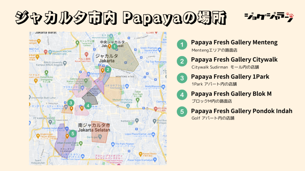 ジャカルタ市内 Papayaの場所