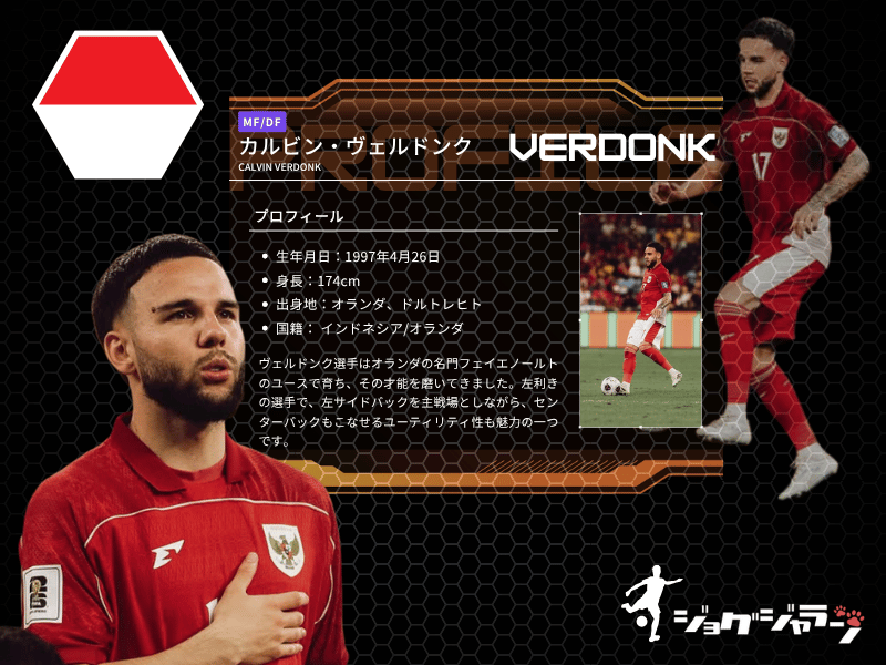 サッカーインドネシア代表「Calvin Verdonk(ヴェルドンク)」選手のプロフィール
