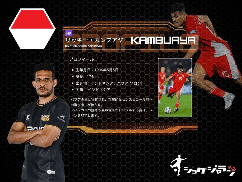 サッカーインドネシア代表「Ricky Kambuaya(カンブアヤ)」選手のプロフィール