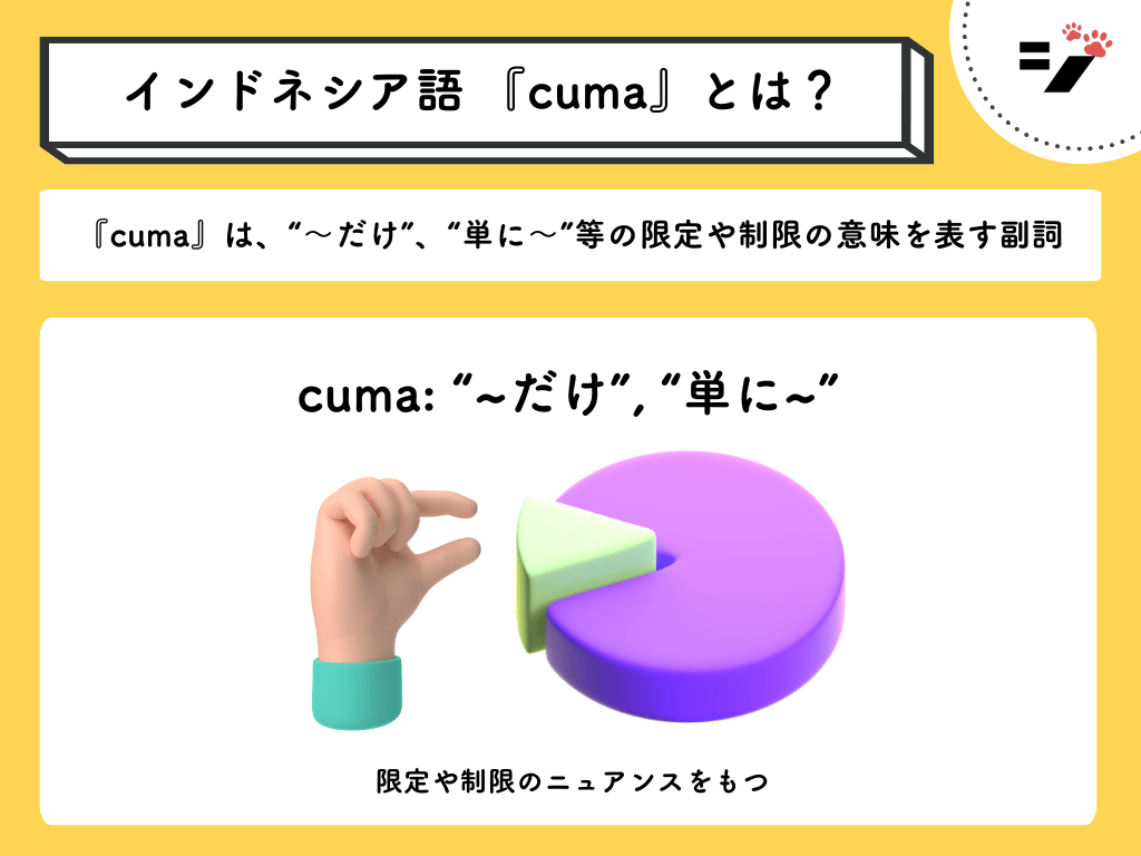 インドネシア語の『cuma』は、“~だけ”、“単に~”等の限定や制限の意味を表す副詞