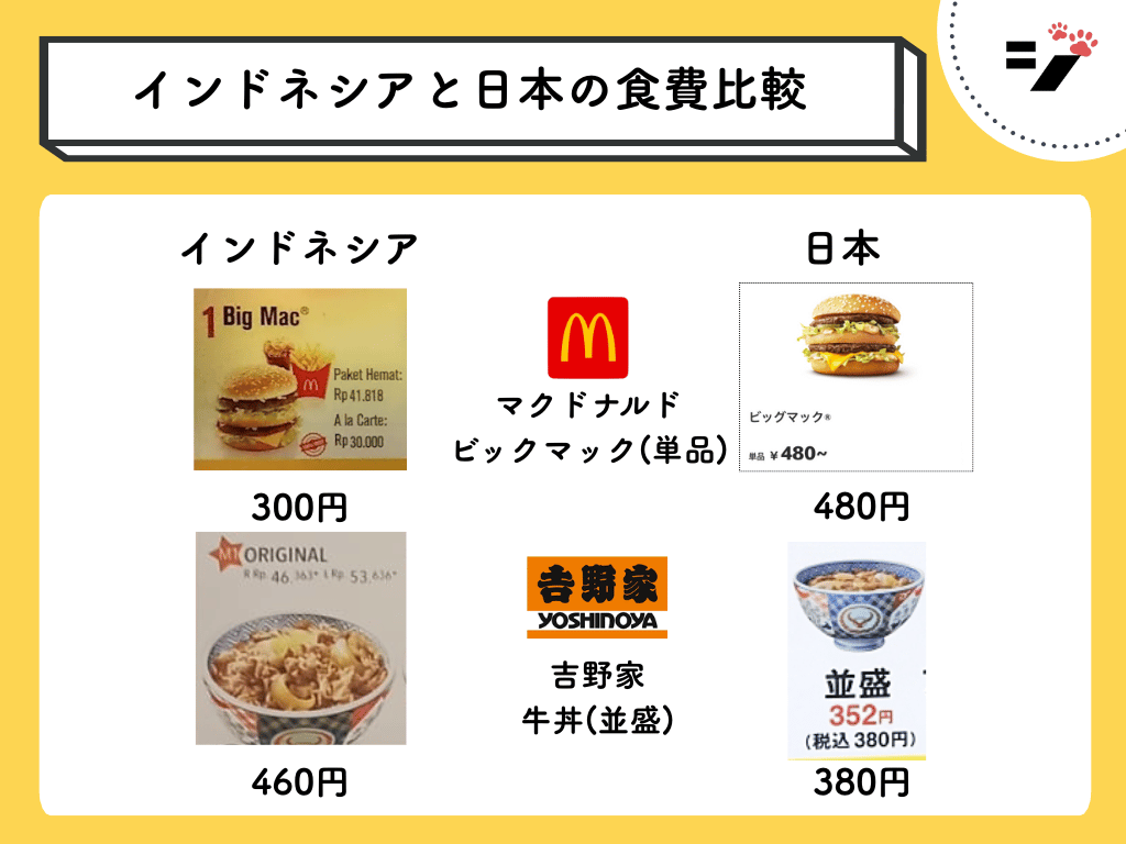 インドネシアと日本の食費比較(マクドナルド・吉野家）