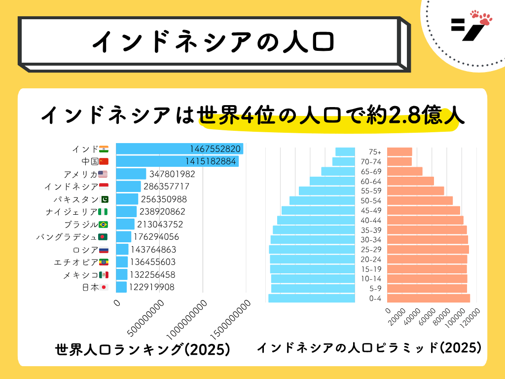 インドネシアの人口(世界の人口ランキング/人口ピラミッド)