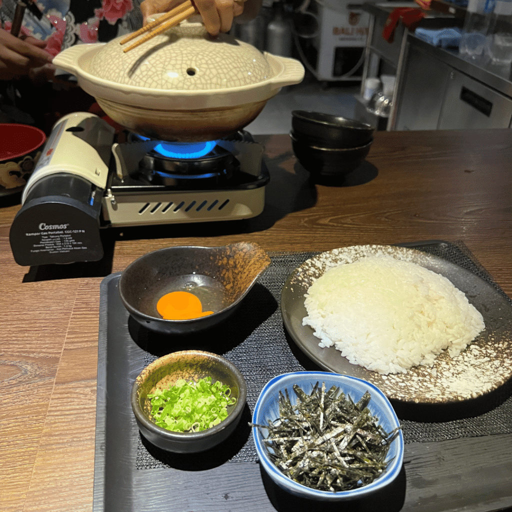 京風鴨しゃぶしゃぶの締めの雑炊- kinshamo(金のしゃもじ)ジャカルタ日本食レストラン